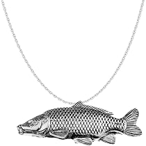 Pendentif Carpe En Argent Sterling 925 - Fait Main Avec Chaîne 40.6cm