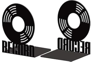 Peacoblue Metal Bookends for Shelves, Modern Decorative Heavy Duty Study Book Support Stoppers for Office, Desk, Shelf, Room 5.3"x4.3"x6.7" Cast Iron Simple Tall Bookends, 1 Pair (Vinyl Records)