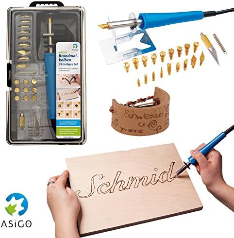 Asigo V2 - professional pyrography set - 24 burning pieces - pyrography iron - soldering iron - DIY kit