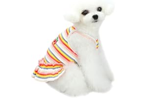 PETPHINDU Pet Abito Dog Dress Gatto A Strisce della Maglia del Bordo Dell'increspatura Carino Cherry Embriodered Doggy Dress Kittendress Vestiti di Estate Dell'animale Domestico