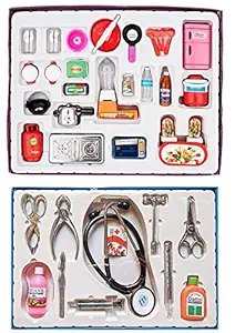 BVM GROUP (Combo of 2) Doctor Set + Nano Kitchen Set for Kids Pretend Play Toys Plastic Non Toxic Indian Kitchen Set Great Kitchen Toys for Girls Indoor Game ,Best for Gift / Return Gift