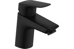 hansgrohe Logis - Mitigeur de lavabo sans tirette ni vidage, Robinet de salle de bain avec hauteur sous bec 70 mm, économie d'eau (EcoSmart), Noir mat, 71071670