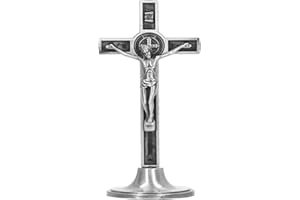 QUEAMBLER Crucifijo de pared cruz católica crucifijo cruz de aleación de zinc de pared base desmontable para mesa