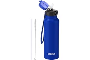 GOPPUS 750 ml butelka na wodę ze słomką podwójna ścianka izolowane butelki z paskiem wielokrotnego użytku próżniowa termiczna butelka szczelna utrzymuje zimne napoje butelki z klapką dla mężczyzn