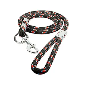 W9 Durable Nylon Rope Training Leash for Medium & Large Sized Dogs, with Strong Brass Hook (Black, Large-25MM)