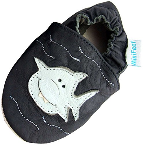 MiniFeet Soft Leather Baby Shoes, Shark, 0-6 Months