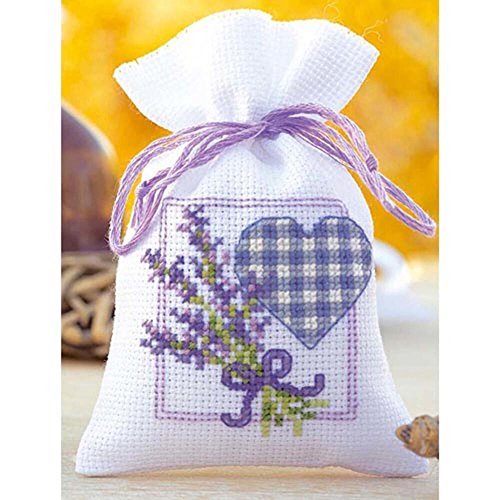 Vervaco PN-0143680 Zählmusterpackung Tütchen mit Herz, lavendel