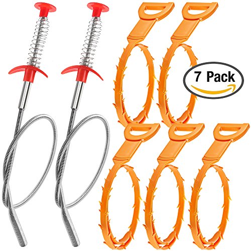 7 Pack Drain Snake, SENHAI 20 Zoll Haarablauf Clog Remover Drain Relief Auger Reinigungs-Tool (2 Edelstahl und 5 Kunststoff) - 2