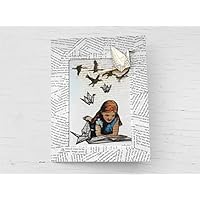 Glückwunschkarte für Leseratten, Geburtstagskarte mit Papierkranichen, Umschlag aus alten, zerliebten Buchseite, als Buchgutschein oder Grußkarte