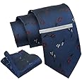 Axlon Navy Pasiley Tie For Men – Formal Ties Set With Pocket Square & Tie Pin Clip For Mens, Silk Neckties Gift Sets For Men’s (AXNW37)