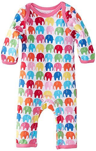 Toby Tiger Baby-Girls Organic Cotton Multi Elly Printed Sleepsuit Romper, Multicoloured, 0-3 Months
