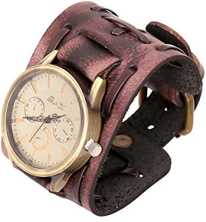 WKAIJCJ Bracelet Watch Men Watches Personality Woman Couple Leather Ornament Retro Fashion 4.8 * 26.0cm,Brown-OneSize