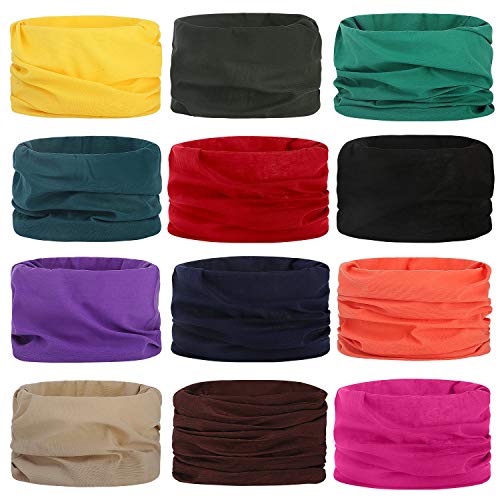 JOEYOUNG Headwear, Bandana, Neck Gaiter, Head Wrap, Headband for Women, Multifunctional Head Scarf, Face Mask, Balaclava, Magic Scarf, Sweatband for Fishing, Yoga, Motorcycling (MSJ-12PCS-Soild 5)
