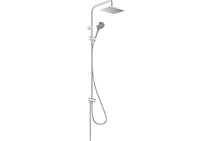 hansgrohe Vernis Shape - Duschsystem ohne Armatur, Regendusche (230 x 170 mm) mit Umsteller, Handbrause (2 Strahlarten), Schlauch, Brausestange und eckiger Kopfbrause (1 Strahlart), Chrom