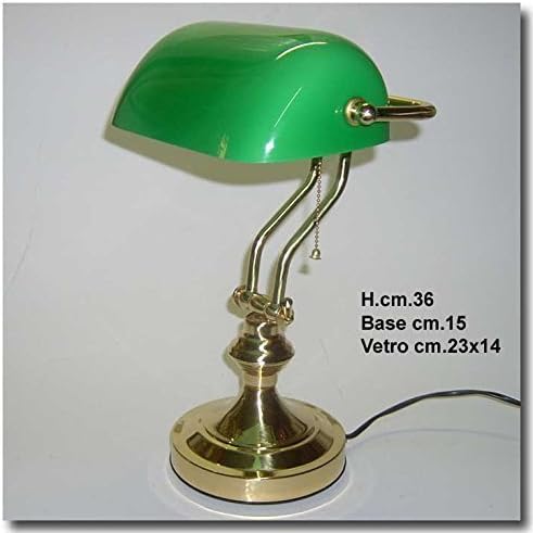 Churchill Banker's Lamp with Green Glass Shade and On/Off with Chain