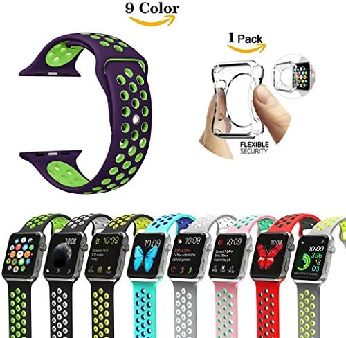 'tobole Apple Watch Soft Silicone Strap Sport Style Bracelet Strap [Nike + Clear TPU Case] for Apple Series 1/2.38 mm/14 mm, 9 COLOURS, Grey-White, Series 1 (2015) 38 mm (6 "-7.7), Purple-Green