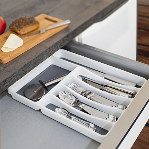 Relaxdays 10019240 Besteckkasten aus Kunststoff mit 6 Fächern Besteckeinsatz mit gummierten Böden und rutschhemmenden Füßen passender Einsatz für nahezu jede Schublade, 5 x 32,5 x 40,5 cm, weiß / anthrazit - 2