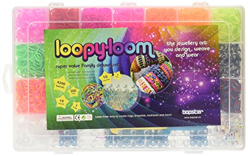 Loopy Loom 4200 Bandas Box Set pulsera que hace el kit incluye 1 Telar, 1 Mini Loom Hooks