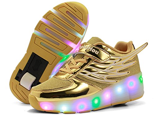 Mr.Ang Mit LED Lichter blinken Skateboard Schuhe Flügel-Art RollenRäder Schuhe Unisex Skateboard Lnline Sneaker Einzelnes Rad Jungen Mädchen Kinder Wanderschuhe neutral Kuli Rollschuh Schuhe - 2