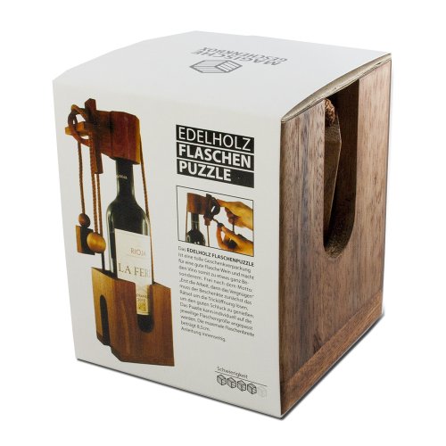 Flaschen-Puzzle aus dunklem Edelholz – Geschenk-Verpackung für Weinflaschen – Geduldspiel – Denkspiel – Geschicklichkeitsspiel - 6