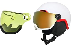 EnzoDate Caschi da Sci da Sci con Occhiali Integrati Shield 2 in 1 Casco da Snowboard Maschera Staccabile Lente Intercambiabile Per