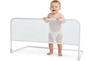 PLASTIMYR Barra Seguridad Cama Niños 90 cm - Barandilla Seguridad Cama Fácil Instalación - Barrera para Niños Plegable de Aluminio y Tela