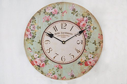 Wanduhr FLEUR in grün mit floralem Shabby Chic Muster im Landhausstil - 2