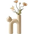 ZHUGI White Ceramic Flower Vase Cute Cat Shaped Vase Funny Animal Vase Modern Minimalist Nordic Boho Vase Geometric Decorative Vases for Home Decor
