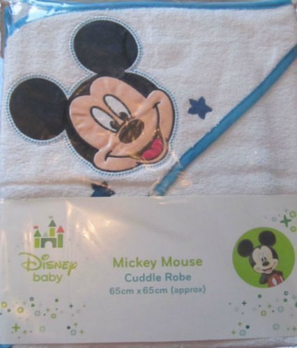 New Disney Mickey Mouse cuddle robe hooded towel turquoise & white boy