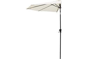 FLAME&SHADE 2.75m Half Round Outdoor Market Garden Parasol Patio Table Umbrella with Tilt and Crank for Wall Balcony, Ivory