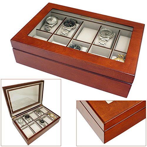 Luxury Wooden 10 Watch Storage Box & Display Case with Walnut Wood Finish