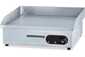 RISTOATTREZZATURE Fry Top Griglia Elettrico da Banco - Professionale - Acciaio Inox - Piastra Liscia - 3 kW - 55x45x23h cm