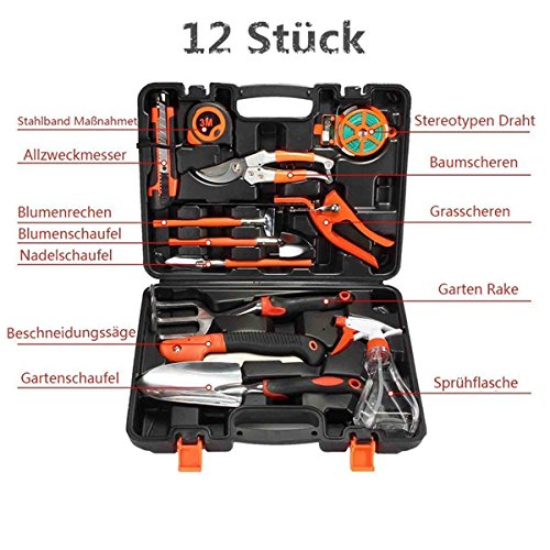 12Pcs Bonsaiwerkzeug set Pathonor Gartenarbeit Werkzeug Set Gartenschere, Spaten, Schaufel ideal für Profigärtner kleinere Arbeiten am Beet oder Balkon - 2