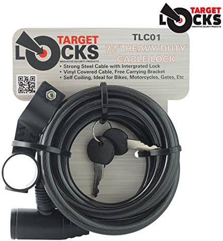 Target Locks® TLCO1 Heavy Duty Cable Lock with Bracket - Ideal for Bike, Motorcycle, Gates (Black)