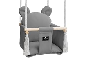 ‎NATILU NATILU® Babyschaukel Set Indoor Outdoor | Bär Grey Velvet | Schaukel | Kinderschaukel | Kindergartenschaukel | Kleinkindschaukel | Holzschaukel | Schaukelsitz | Swing ab 6M+ für Zuhause, Garten