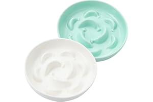 PTOBER Gamelle Chat Anti Glouton Céramique - Lot de 2 Gamelles pour Chats pour Alimentation Lente - Bol Double pour Chat Série Pastel - Compatible Lave-Vaisselle et Micro-Ondes - Blanc et Vert