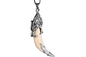 YIGEDAN Collana da uomo con ciondolo, in argento, stile vintage, modello Dente di lupo, 62 mm