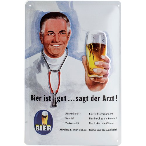 Nostalgic-Art 22155 Bier und Spirituosen Bier ist gut... sagt der Arzt Blechschild, 20 x 30 cm