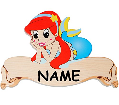 Preisvergleich Produktbild Unbekannt Türschild / Namensschild / Wandbild - aus Holz - Meerjungfrau - Nixe - incl. Name - Schild selbstklebend - für Kinderzimmer / oder Haustier Hundehütte - T..