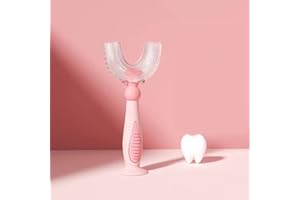 ZALUJMUS Kids U-Shaped Toothbrush, Manual Training Tooth Brush, Food Grade Soft Silicone Brush Head, 360° Oral Teeth Cleaning Design for Toddlers and Children (for 2-6Y, Pink)