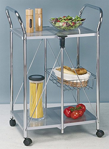 WENKO 900060100 Beistell- und Küchenwagen Sunny – zusammenklappbar, Ablagekorb, Chrom, 60 x 90 x 44 cm, silber - 4