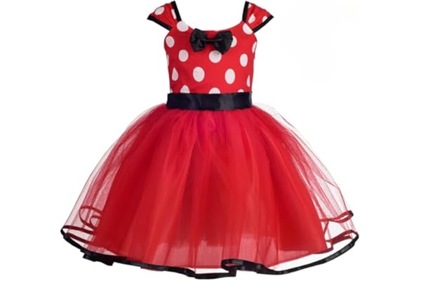 Lito Angels Deguisement Robe Princesse Souris Enfant Fille, Anniversaire Fete Halloween Carnaval, avec Oreilles de Souris Serre-tete, Taille 3-4 ans, Pois Rouge (étiquette en tissu 120)