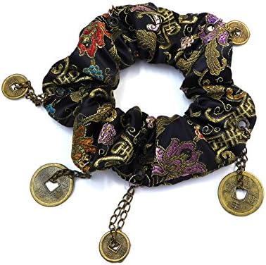 Black Fabric Satin Chinese Design rougecaramel – Hair Accessories/Elastic Hair Scrunchie Set