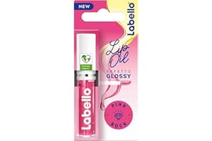 Labello Lip Oil Effetto Glossy Pink Rock 5.5 ml, Lucidalabbra volumizzante e idratante, Olio labbra con Olio di Jojoba Bio e Oli di origine 100% naturale, Lip gloss per labbra morbide e luminose