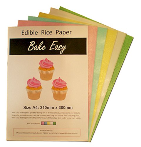 30 x Coloured Selection of Sheets Bake Easy Edible Rice Wafer Paper A4 Sized Sheets in 5 colours- 6 Pink, 6 Blue, 6 Green, 6 Yellow and 6 White by Easy Bake