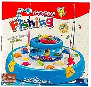 YNS Crafts Stock Musical Fish-Catching Game with 26 Pieces Fishes, 2 Rotary Ponds and 4 Pods with Music and Light Function (Assorted Colour)