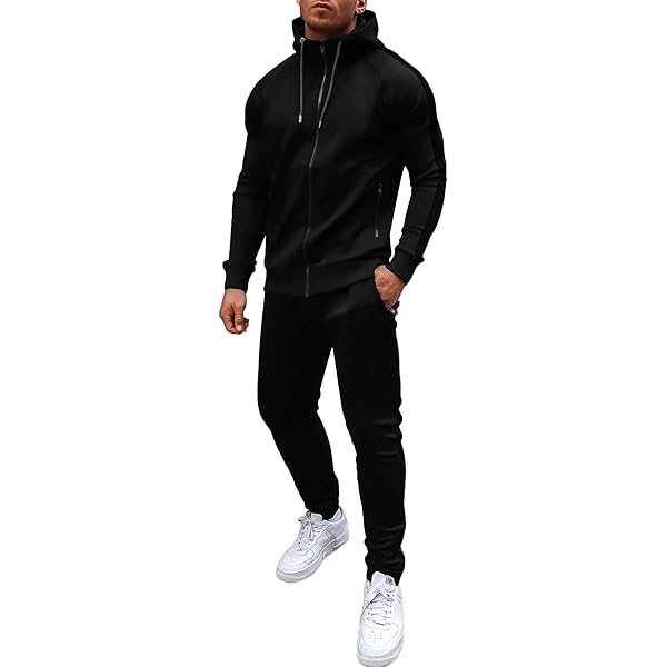 amropi Jacquard trainingspak voor heren, trui, sweatshirt met capuchon en joggingbroek, sportwear, Wit, 3XL