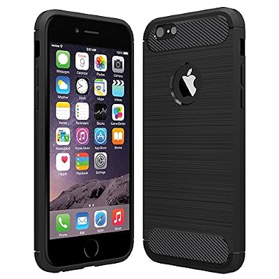 Anjoo Coque iphone 6/6s, Anjoo Noir Silicone Housse Etui Anti-rayures Fibre de Carbone Coque de Protection pour iphone 6 iphone 6s