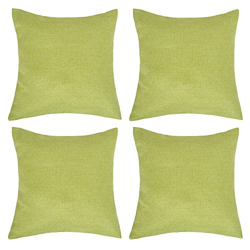 Deconovo Kissenhülle Leinenoptik Kissenbezüge Sofa Dekokissen 45x45 cm Grün 4er set