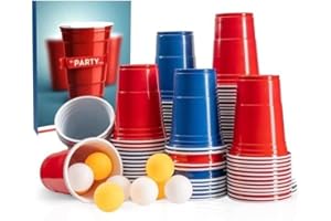 SEVARA Gobelets Beer Pong - Set de fête avec [20x] gobelets de Haute qualité en Deux Couleurs - [4X] balles de ping-Pong incluses - E-Book avec Jeux à Boire - Base et côtés renforcés